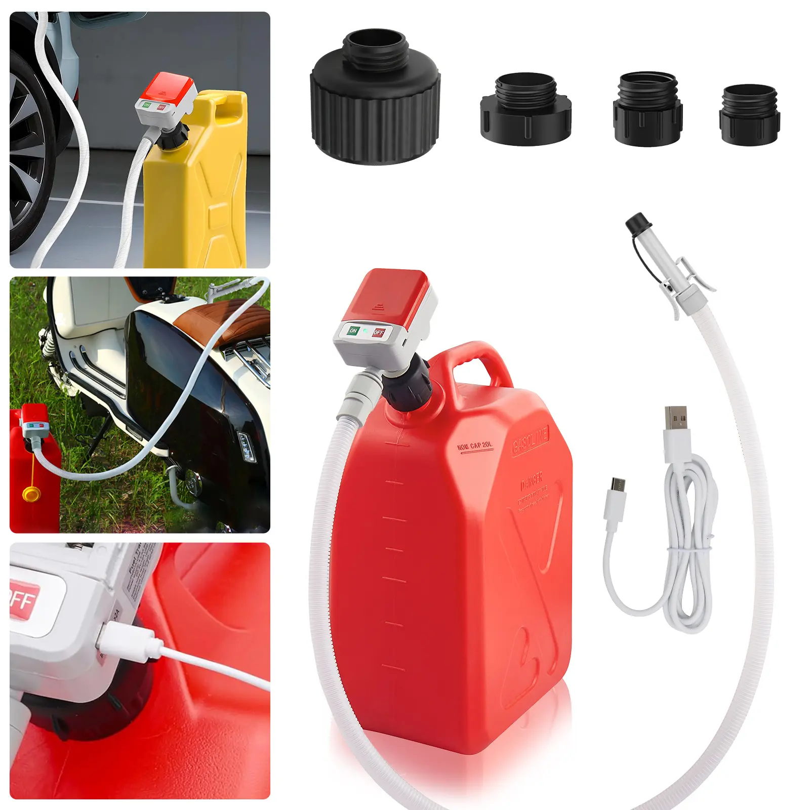 Portable Electric Fuel Transfer Pump with Auto-Stop Sensor - 4 Size Adapters with Automatic Power Gas Pump,3.2 GPM High-Flow Siphon for Oil, Diesel, Gasoline, water