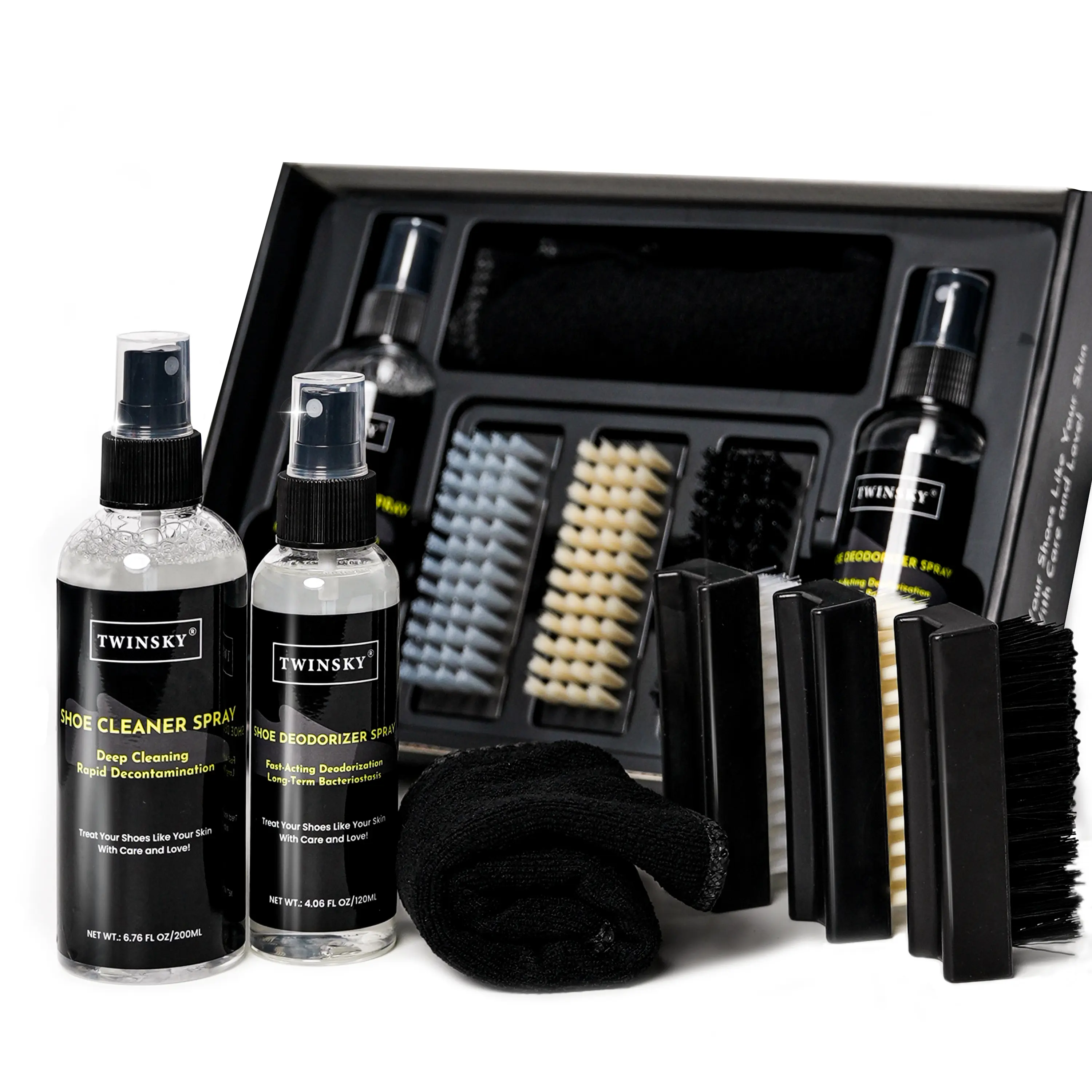 Premium Shoe Cleaner Kit, 6-in-1 Shoe Cleaning Set, with Plant-Based Foam, Deodorizing Spray, 3 Brushes & Microfiber Towel for Sneaker, Leather, Nubuck, Boot, Suede, Athletic Shoes,etc