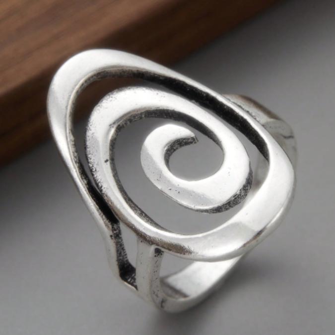 Infinity Spiral Ring for Women – Silver Tone Adjustable Swirl Statement Ring, Minimalist Jewelry