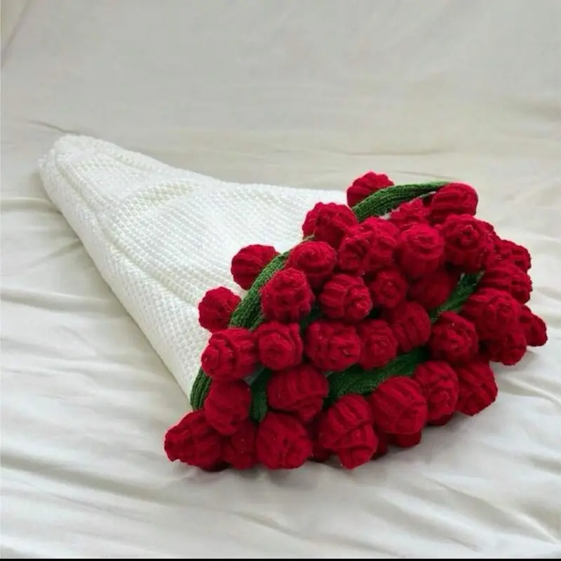 Forever Blooms Crochet Rose Bundle - Handcrafted Red Roses in White Wrap for Special Occasions