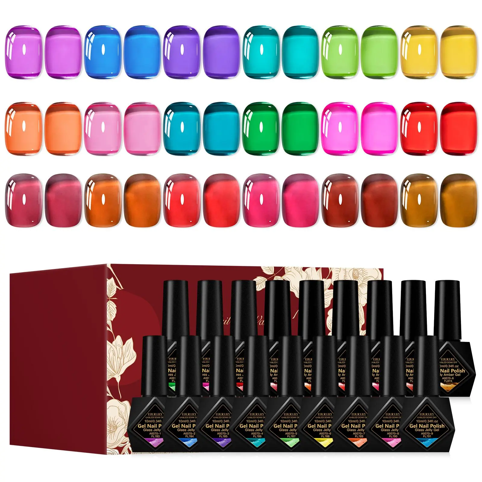Glass Jelly Gel Nail Polish Set, 18pcs/set Gel Manicure UV Gel for Cool Summer Nails, Semi Permanent Soak Off Varnish for Home and Salon Nail Art DIY