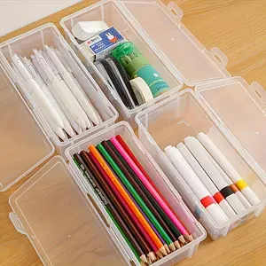 4-Piece Large Transparent Storage Box Set, Heavy-Duty Stackable Containers for Office & Art Supplies, Organizing Tool, Durable Plastic Material, Easy Carry Design