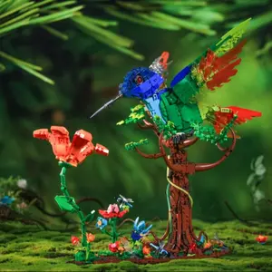Colorful Bee Hummingbird Building Blocks Set, Creative Art Animal Floral Model Display, Durable Abs Material, Home Office Decor Gift