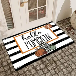 1 Pc Striped Pumpkin Autumn Thanksgiving Diatom Mud Anti Slip And Water Absorbing Entrance Door Mat Indoor And Outdoor Door Mat Kitchen Dining Room Bathroom Bedroom Decoration Holiday Home Decor Farmhouse Kitchen Rug