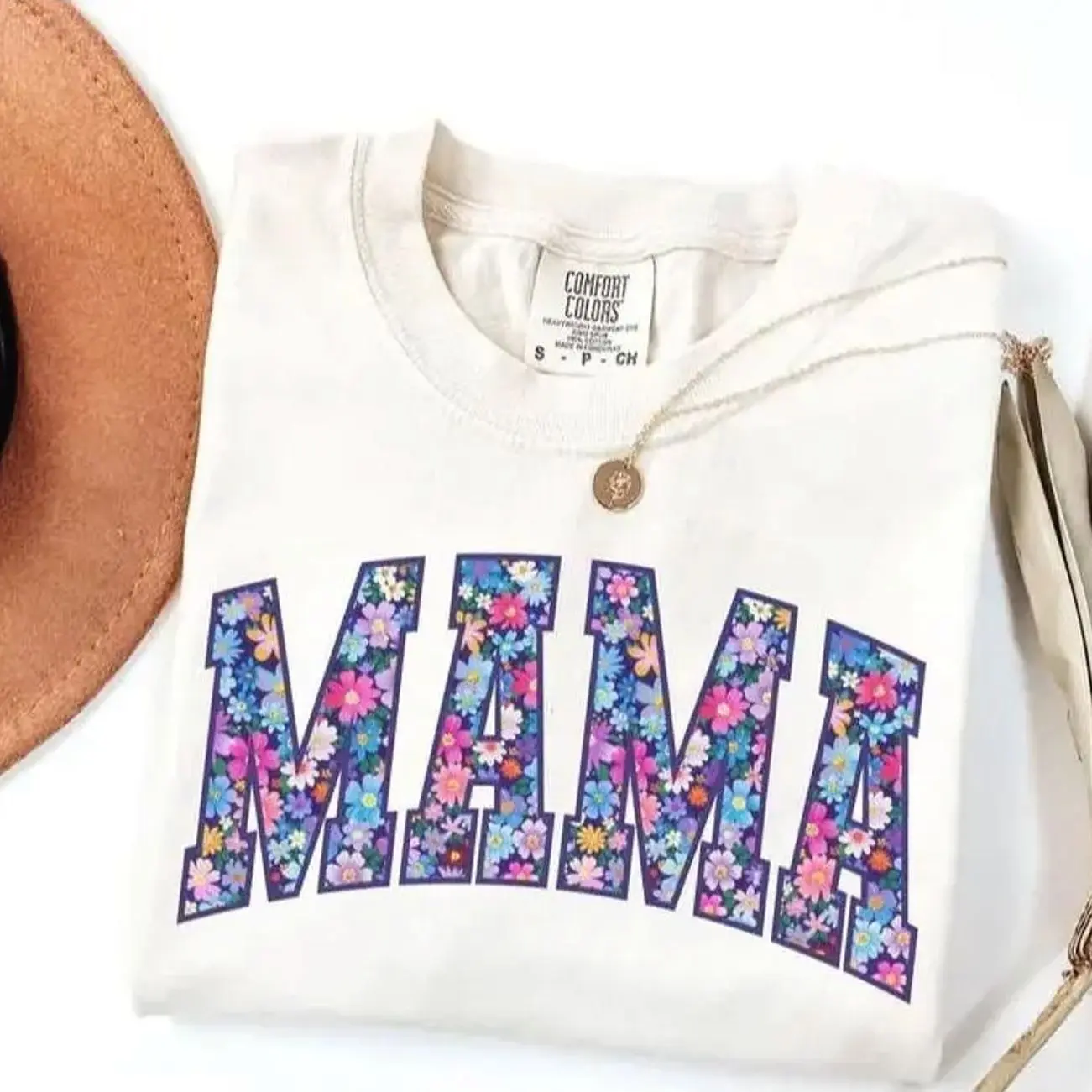 Comfort Colors mama tee with floral design, trendy spring mom shirt, perfect for pregnancy reveal, new moms, and stylish everyday wear, mother's day shirt, mother's day shirt