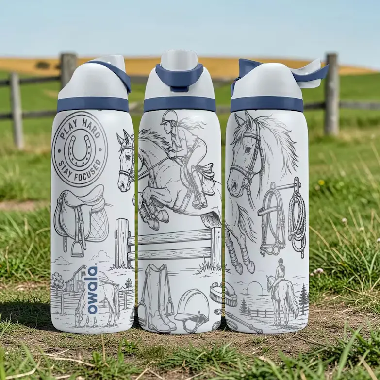 Owala Horseback Riding Laser Engraved Tumbler 32oz, Equestrian Stainless Steel Insulated Travel Cup, Personalized Drinkware Gift