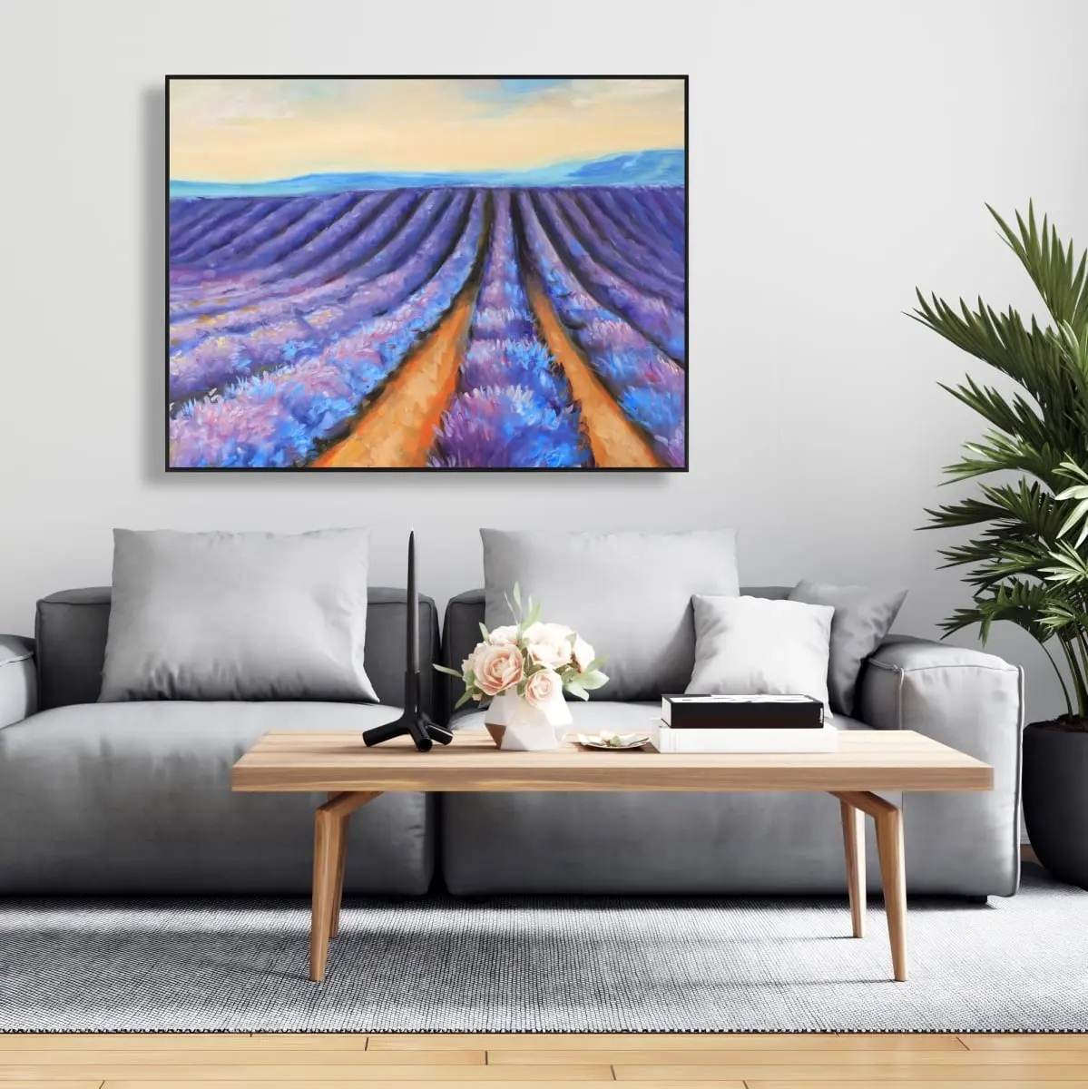 360 Stand 36x48" Framed Botanical Wall Print - Artistic Lavender Fields Design, Contemporary Look, Ready to Hang Decoration for Bathroom Home Decor, Artwork, Photo, Home Aesthetic, Sweet Home Decor
