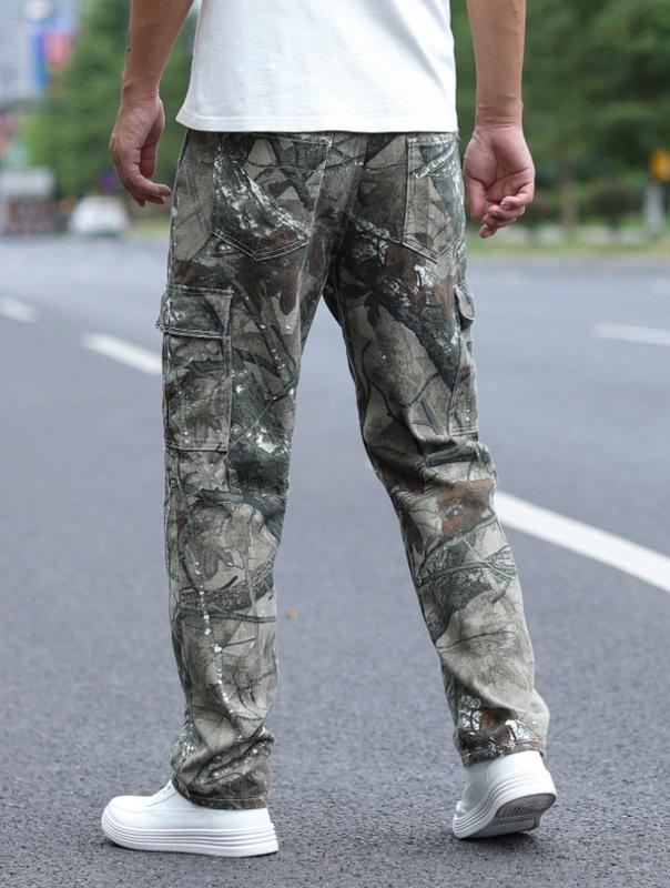 Men's Realtree Camo Cargo Pants Tree Branch Print Multi Pocket Baggy Gorpcore Streetwear Outdoor Tactical Jeans