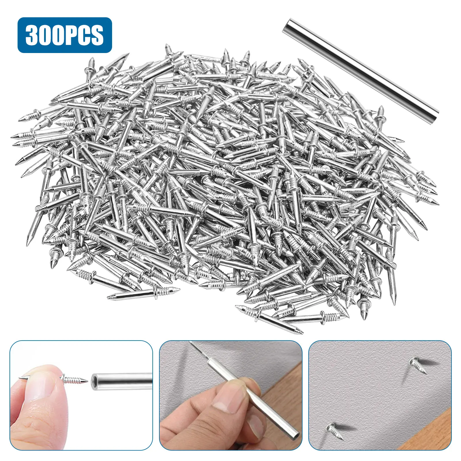 300pcs Pack Steel Nails, Invisible Fix Seamless Skirting Thread Nails with Installation Socket, No-Drill for Wood Skirting Installation, for DIY Users & Professional Renovations