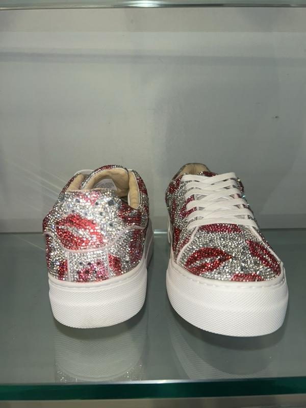 Betsey Johnson Sidny Sneaker with Glittering Lips Design and White Sole