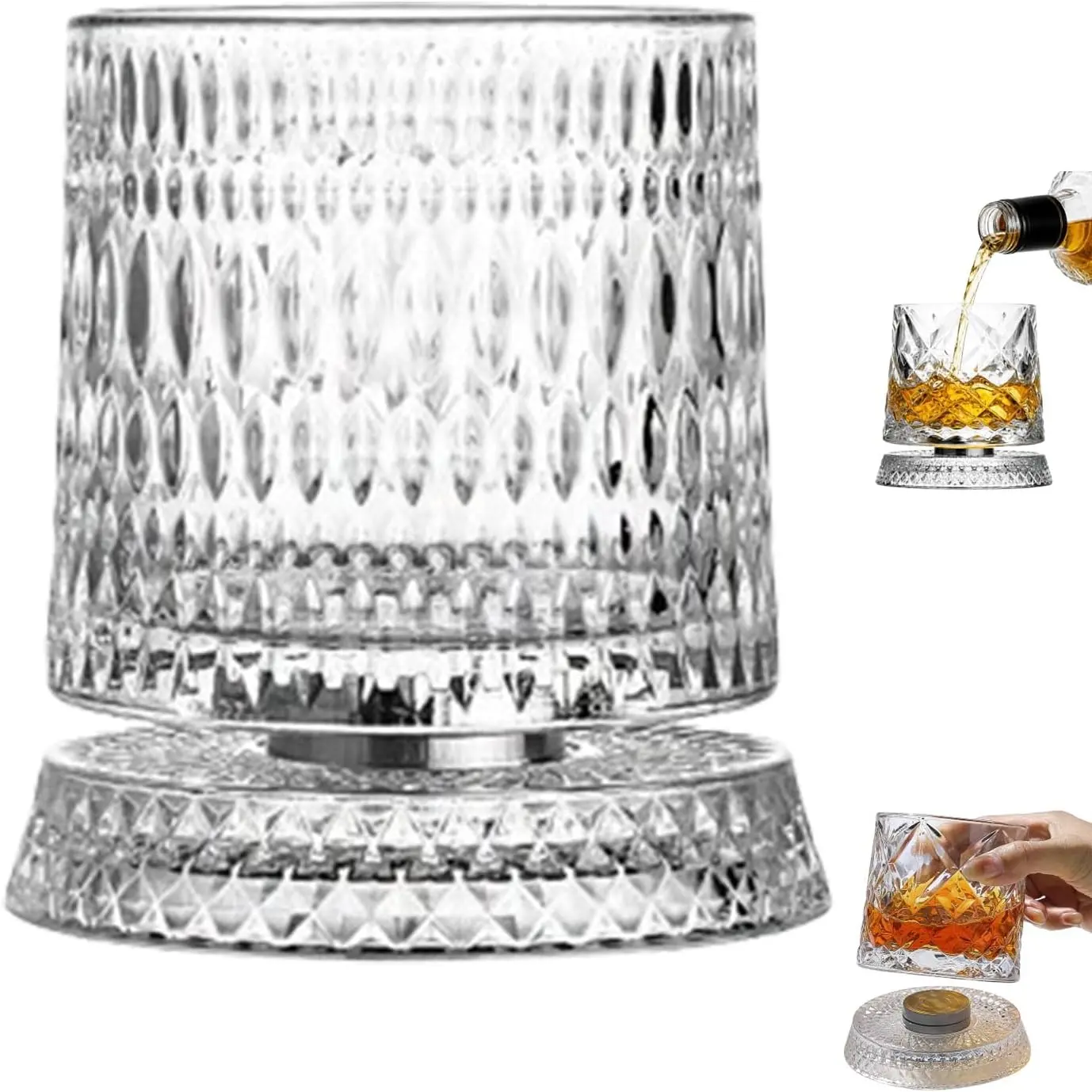 Luxury 360° Spinning Crystal Glass – Star-Cut Stress Relief Whiskey & Wine Glass, Elegant European Barware Gift，Rotating Glass Cup Spinning Glass Cup