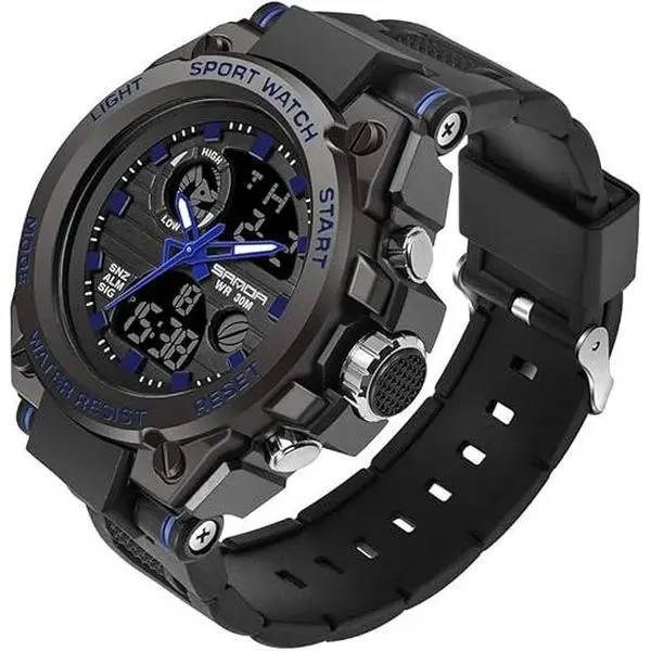 Men's Large Dial Military Sport Watch, Analog Digital Quartz Display with LED Backlight, Water Resistant Tactical Watch with PU Band, Analog Digital Watches, Durable Watches