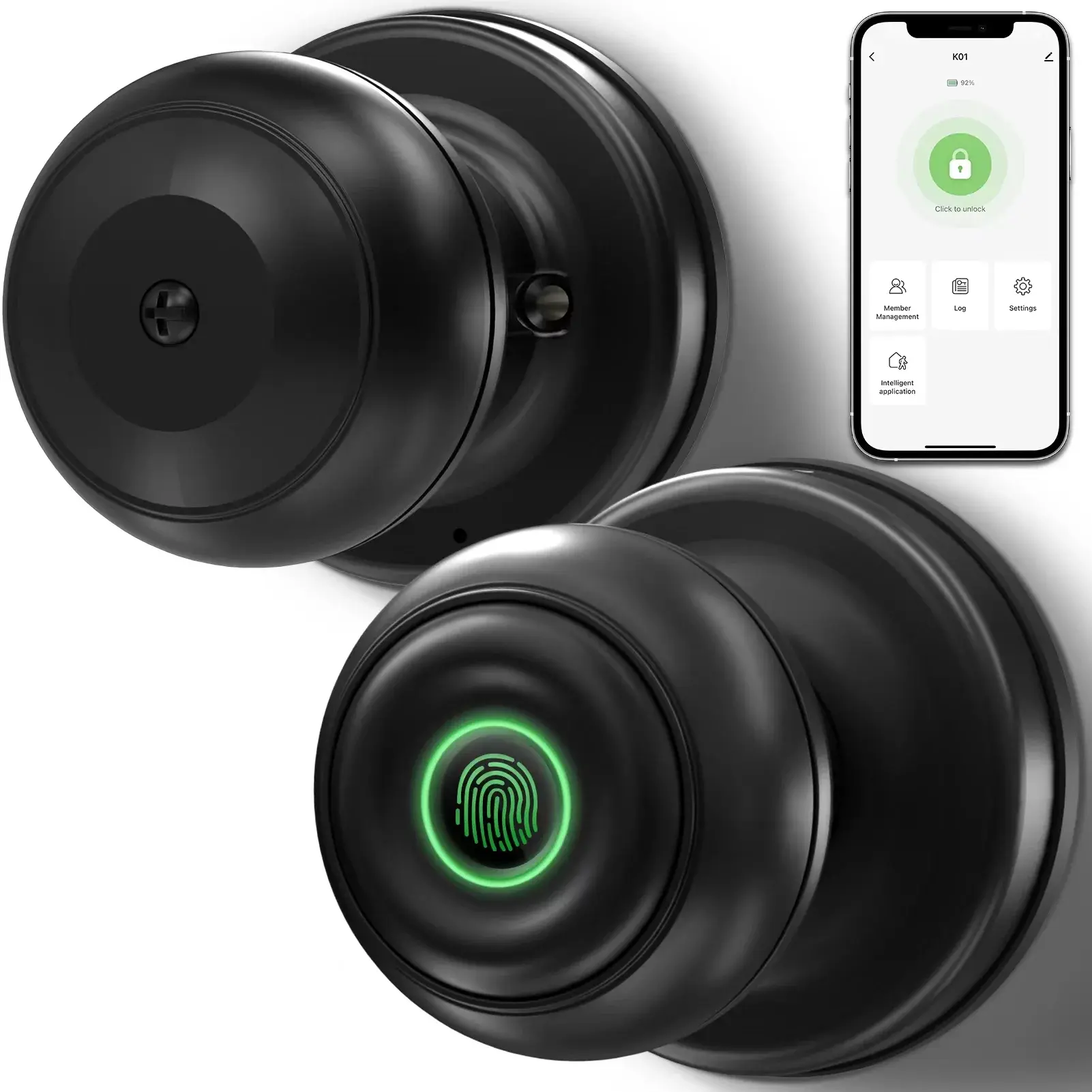 GEEKSMART Smart Door Lock, Fingerprint Door Lock Smart Lock Biometric Door Lock Fingerprint Door Knob with App Control, Suitable for Bedrooms,Cloakroom,Apartments Offices,Hotels, Black GEEKSMART