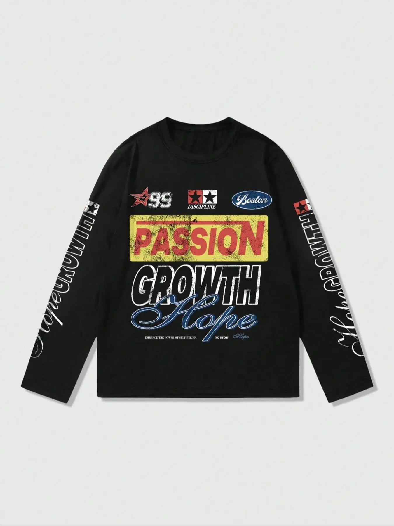Men's Racing Print Long Sleeve Round Neck Graphic Tee, Baggy Casual Streetwear Breathable Soft Patchwork Knit T-shirt for Summer, Men's Top for Daily Wear