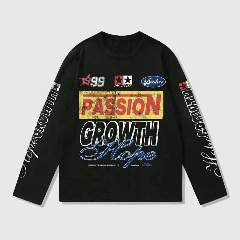 Men's Racing Print Long Sleeve Round Neck Graphic Tee, Baggy Casual Streetwear Breathable Soft Patchwork Knit T-shirt for Summer, Men's Top for Daily Wear, Knitwear