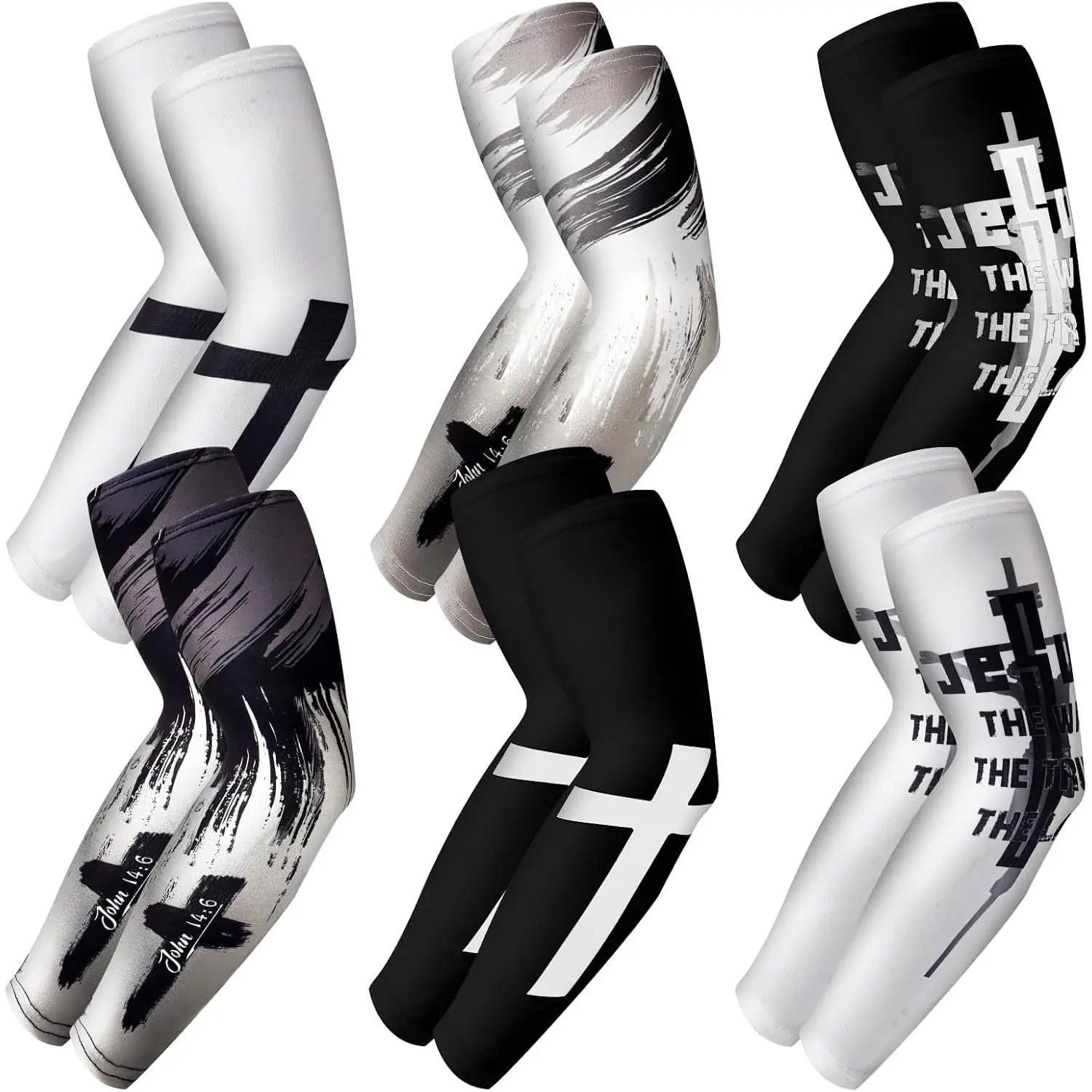 6 Pairs Faith Cross Arm Sleeve Religious Sleeves Ice Silk for Men Women Fitness Sport Baseball Football Basketball
