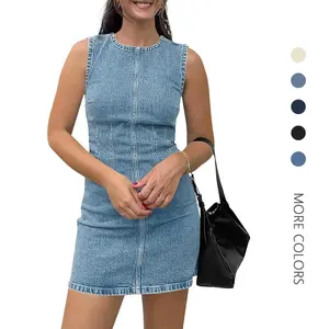 Danedvi Womens Denim Mini Dress Casual Sleeveless Crewneck Summer Jean Tank Dresses Blue Womenswear SpringStatements