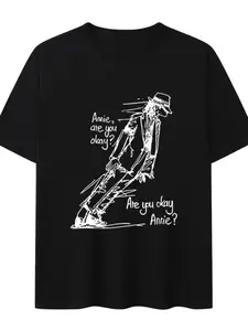 Michael Jackson themed Casual Graphics Fitted printed T-shirt featuring his iconic "45 degree forward leaning" dance movement Streetwear
