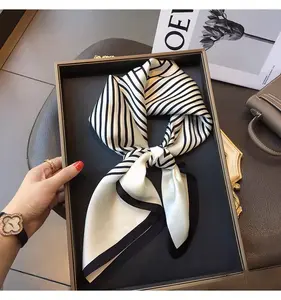 100% Mulberry Silk Scarf,  Scandinavian Minimalist Striped Genuine Silk Easy Style Women’s Square Scarf/Neck Wrap (70 cm) Trending Now