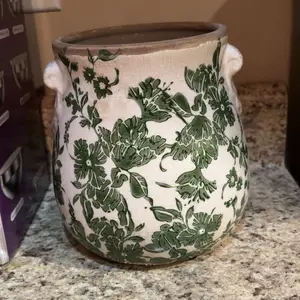 Nearly Natural 6.5" Tuscan Ceramic Green ScrollPlanter