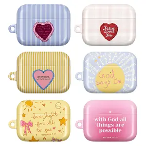 Cute Christian AirPods Case with Bible Verse | Minimalist Faith AirPod Cover for AirPods 4 3 2 1 & AirPods Pro 3 2 1 | Pastel Blue Striped Heart, Pink Plaid Design | Matthew 5:16, Matthew 19:26 Scripture Quotes, Jesus Loves You, Religious Gift