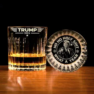 Engraved President Funny Christmas Crystal Whiskey Glass, MAGA 11oz Rock Glass Gifts for Men Drinkware