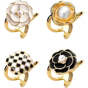 4PCS Pearl Brooch Pearl Scarf Brooch Sweater Shawl Waist Pants Extender Safety Pins Clip Double Faux Pearl Rhinestones Collar Brooches Dress skirt waist Scarf Clip Perfect for DIY Decoration and Design