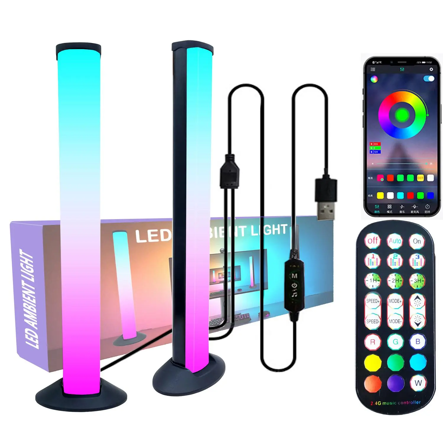 Smart LED Light Strip, 2 Counts RGB Color Changing LED Light Strip with Remote Control & APP Control, Music Sync Backlight for Game TV Bedroom Decor