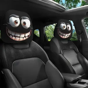 2-piece funny big-eyed cartoon print car headrest covers, suitable for travel, daily commuting, interior decoration. Perfect for New Year, Valentine's Day, Easter, Ramadan. Fun and practical, suitable for all seasons.