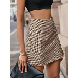 Houndstooth Skirt Bottoms Fabric with Zip Back