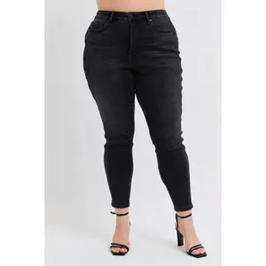 Judy Blue Tummy Control Mid Rise Skinny Fit Jeans Black 88878, Last Pair size 20W,  Stretchy Basic Cotton Comfort Womenswear Denim Chic Bottom