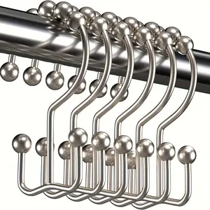 12pcs metal shower curtain hooks - double sliding design, easy to install and safe to hang - perfect bathroom shower bar and curtain - bathroom accessories