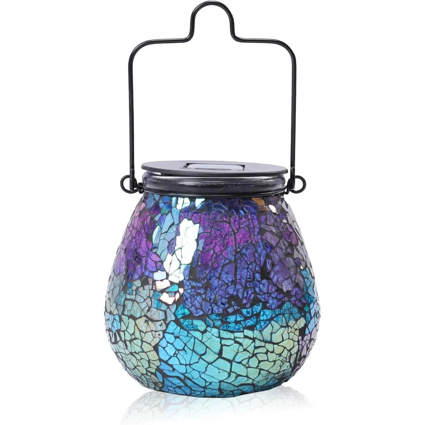 Mosaic Solar Lantern Outdoor Hanging Light, Garden Decor Outdoor  Light, Lantern Decor Indoor, Patio, Pathway, Courtyard, Gardening Gifts for Women, Father's Day Gifts for Dad,Purple