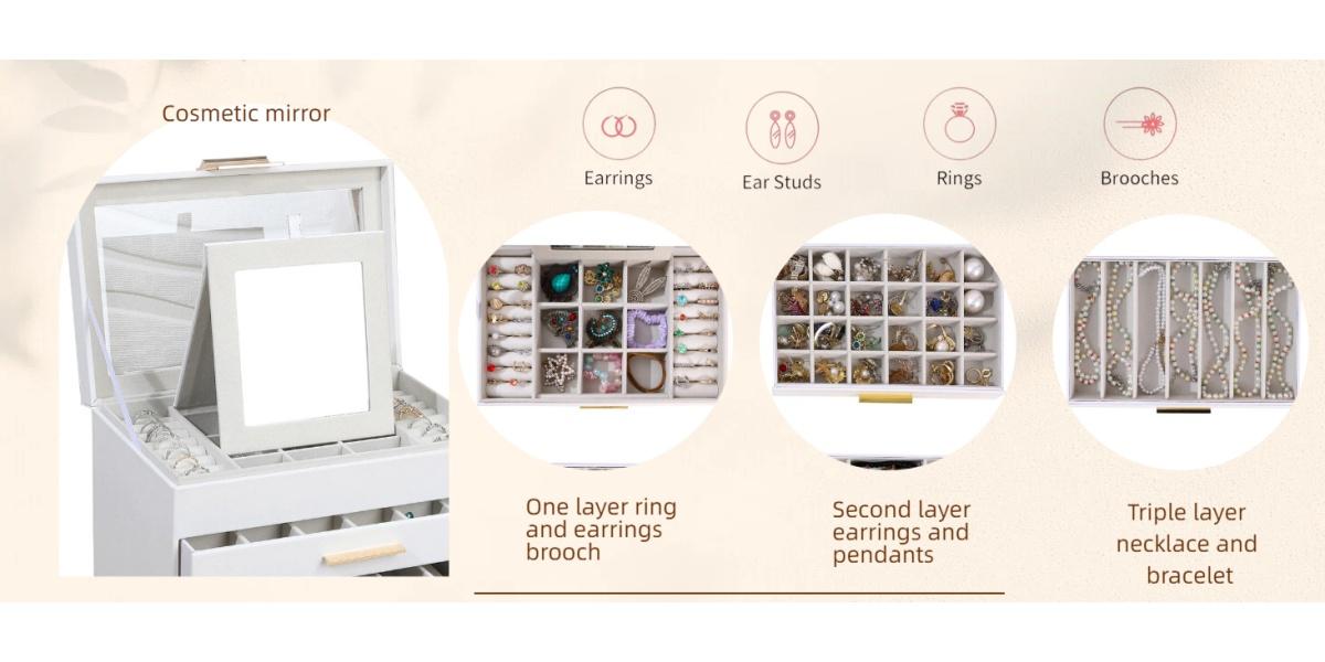 BOOVO (Pearl Gray) 6-Layer Jewelry Box for Women - Large Jewelry Organizer with Glass Lid & Mirror, PU Leather Jewelry Storage Box, Velvet-Lined Holder for Necklaces, Rings & Earrings, Birthday Gift for Mom, Wife & Girlfriend BOOVO (Pearl Gray) 6-Layer Jewelry Box for Women - Large Jewelry Organizer with Glass Lid & Mirror, PU Leather Jewelry Storage Box, Velvet-Lined Holder for Necklaces, Rings & Earrings, Birthday Gift for Mom, Wife & Girlfriend