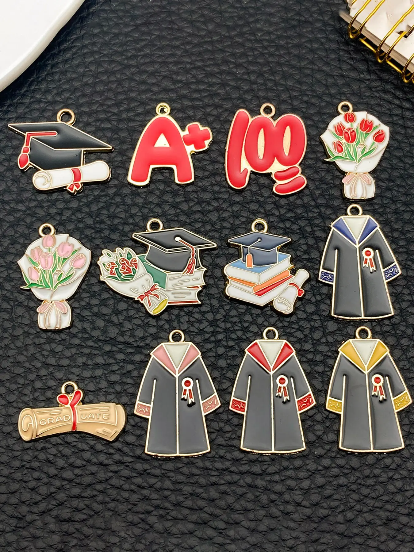 12pcs Mix Enamel Graduation Cap Charms, School Uniform Alloy for Earrings, DIY Jewelry Making, Craft Supplies, Graduation Gifts & Keepsakes