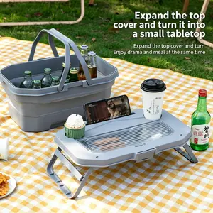 Collapsible Storage Basket with Table Lid, Portable Picnic Basket for Camping, Beach, and Tailgating, Durable Outdoor Organizer Bin, Picnic Essentials
