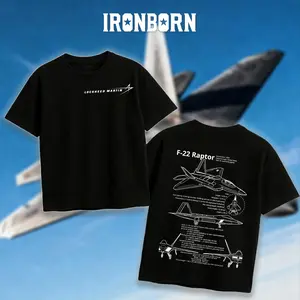 IRONBORN F22 Raptor Fighter Blueprint T-Shirt/Hoodie Vintage Lockheed Martin Graphic Tee Military Enthusiast Streetwear Clothing Gift for Men Breathable Printing