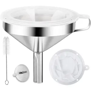 Kitchen Funnel for Filling Bottles, 304 Stainless Steel  Funnels with Strainer and 200 Mesh Filter, Metal Funnel Set for Transferring Canning Oil Coffee