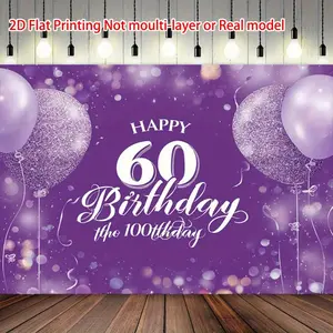 Elegant 60th Birthday Banner, Shiny Background, Durable Polyester Backdrop, Milestone Celebration, Photo Prop, Indoor Outdoor Use