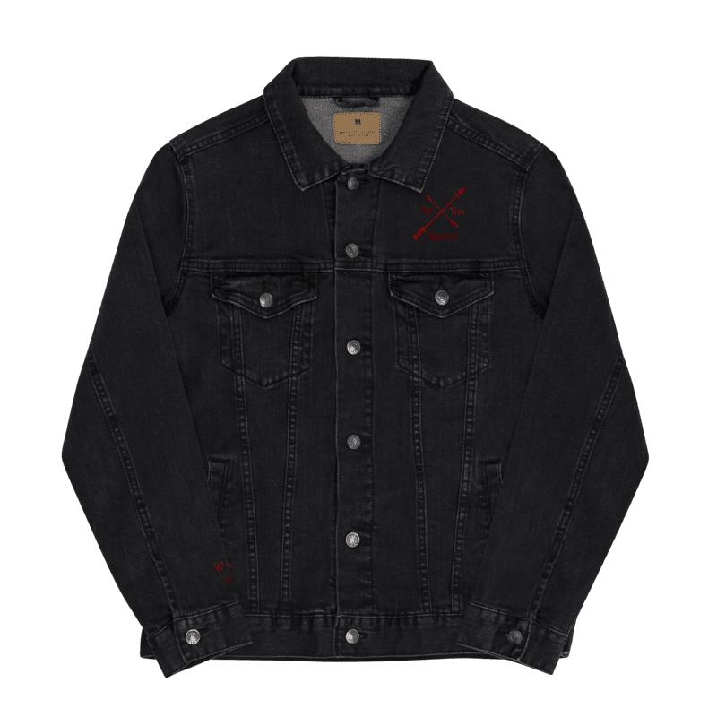 Top Tier Apparel Black Comfortable Denim Jacket with Red Emblem Design