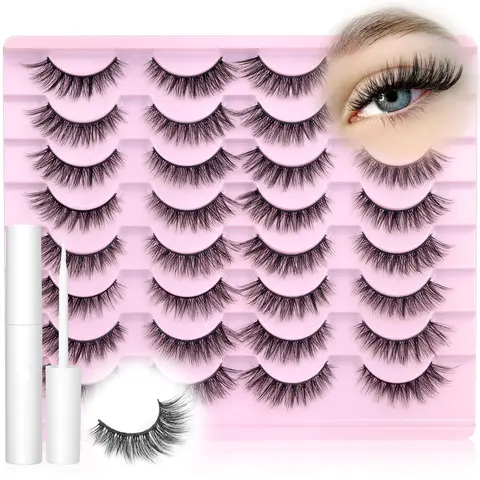 Natural False Eyelashes with Eyelash Glue, Soft Lashes, High Quality Eyelashes, 16 Pairs Wispy Faux Mixed Eyelash Clusters Extensions Lashes, Natural Curling Eye Makeup Strip Lashes for Lashes Extensions, Cosmetic, False Eyelashes Set