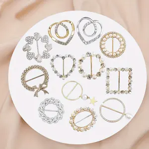 12PCS Metal Scarf Tie Buckle Rings for Women, T Shirt Pearls Rhinestone Clips, Clothes Corner Knotted Button Decorative Accessories