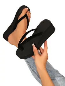 Women's Thick Sole Sandals, Wedge Heel Design, PU Material Upper, Solid Pattern, Less Than Ankle Height, Ideal for Casual Wear, Footwear, Wedge Heels Sandals