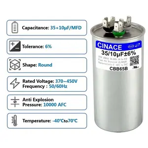 CINACE 35/10uF CBB65 Dual Run Capacitor for Air Conditioner AC Motor Fan Condenser Heat Pump HVAC Ice Maker 370/450VAC 50/60Hz