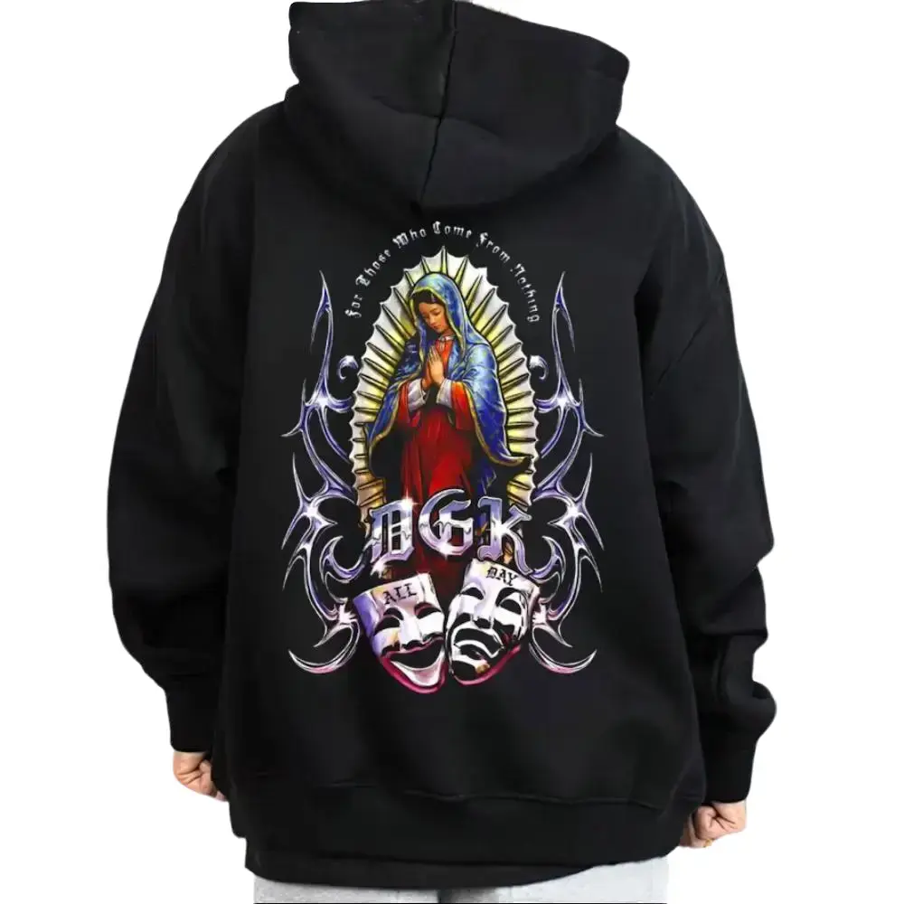 Men's Our Lady Virgen Chicano Graphic Oversize Soft Cotton Hoodie - Halloween, Casual Day Outfits, Cholo Lowrider Mexican Streetwear Tops T-Shirt