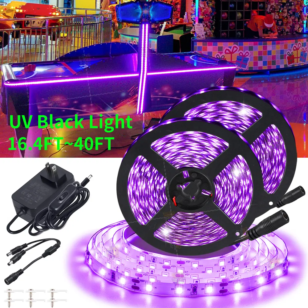 OYCIJE 16.4/20/32.8/40FT Black LED Strip Kit, 60LEDs/M, 12 Flexible Black Light Fixture, Not Waterproof, Suitable for Glow Party, Indoor Birthday, Body Paint, Halloween Easy To Install Touchable Cut Along The Cutting Marks Copper Plate neon signs