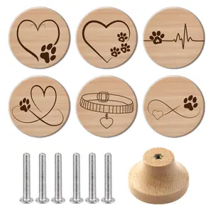 6PCS Art Nouveau Style Pulls, Handcrafted Wooden Drawer Pulls and Kitchen Cabinet Knobs, Dresser Drawer Handles, Polished Surface, Personalized Pattern Design, Decorative Drawer Pulls, Home Decor, Interior Decoration.