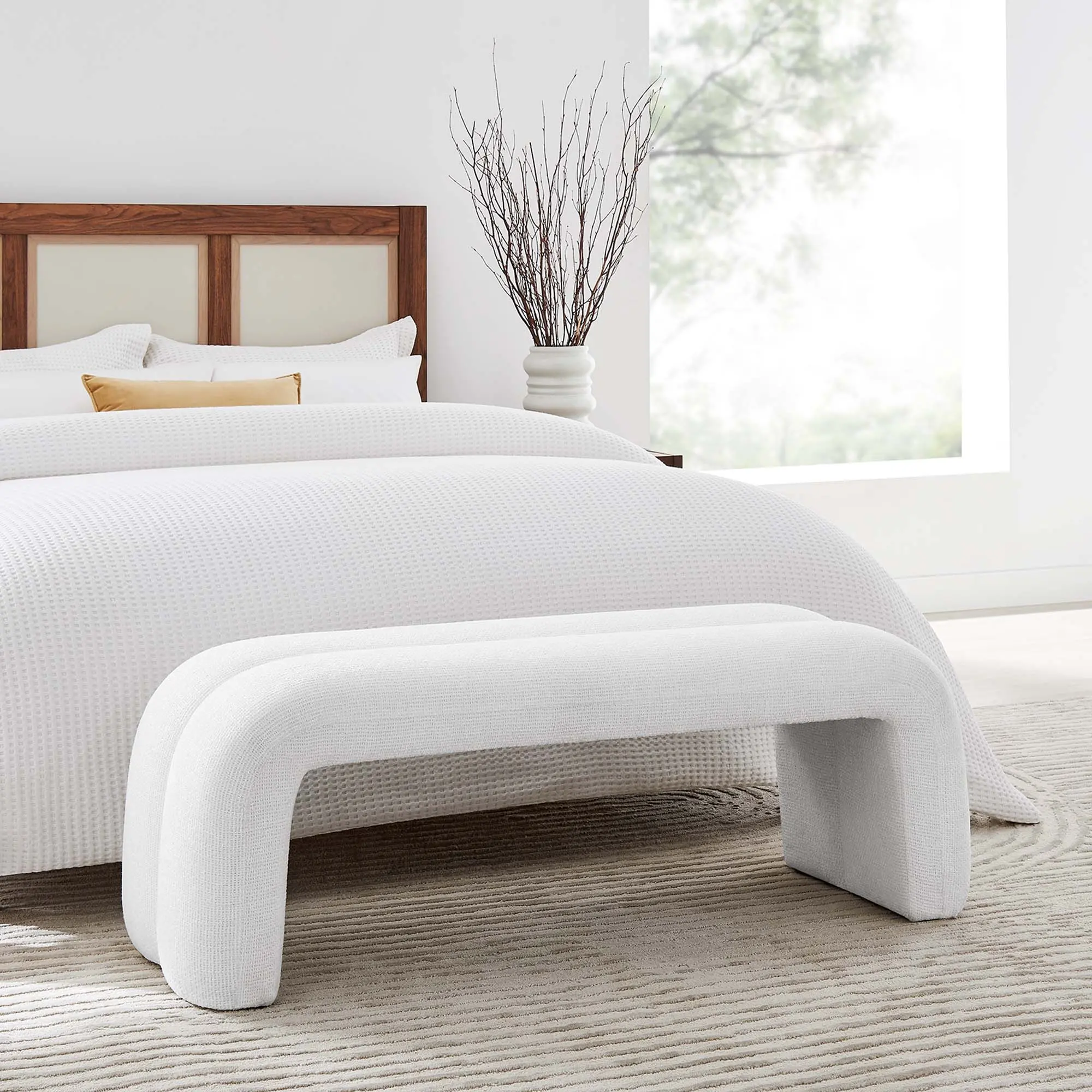 Dax 50.5" Chenille Upholstered Accent Bench in Frost