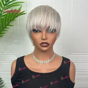 ShowRealHair Salt And Pepper Pixe Cut Grey Pixie Cut Wig Short Wig for Women Grey Chioma Pixie wigs Short Straight Grey Hair Natural Look Perfect Daily Wear