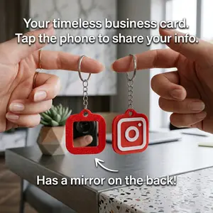 2 in 1 Insta NFC Keychain with mirror - Smart business card -  Phone Sharing & Quick Links - Tap-to-Share Technology - Works with iPhone & Android - Rewritable NFC Chip - Compact Design - Perfect for Digital Business Cards & Social Media Sharing